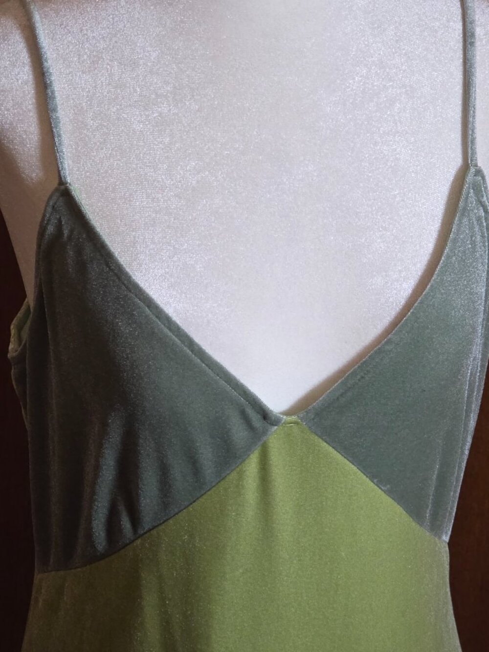 Two-Tone Green Velvet Colorblock Slip Maxi Dress - S/M - Picture 3 of 5